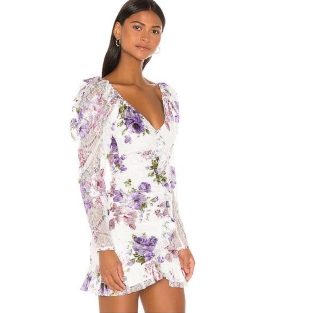 NWT For Love & Lemons Wildflower Foil Lace Mini Dress Size: XS